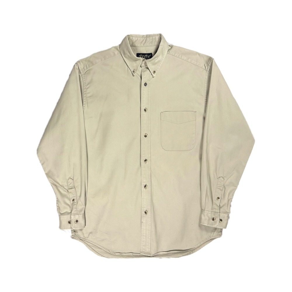 Vtg Eddie Bauer Denim Canada Made heavy khaki denim button up shirt mens medium